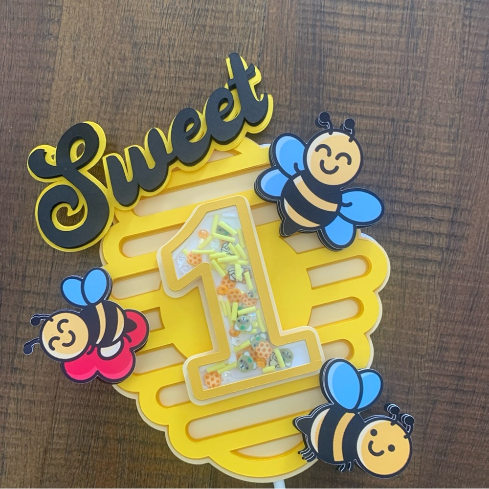 Yellow 'Sweet 1' Bee Cake Topper